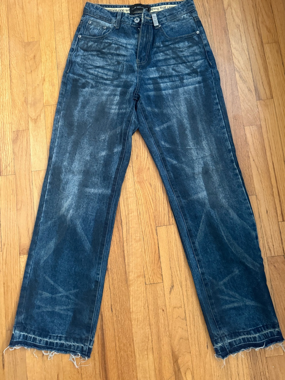 Women's Straight-Leg Washed Dark Blue Jeans